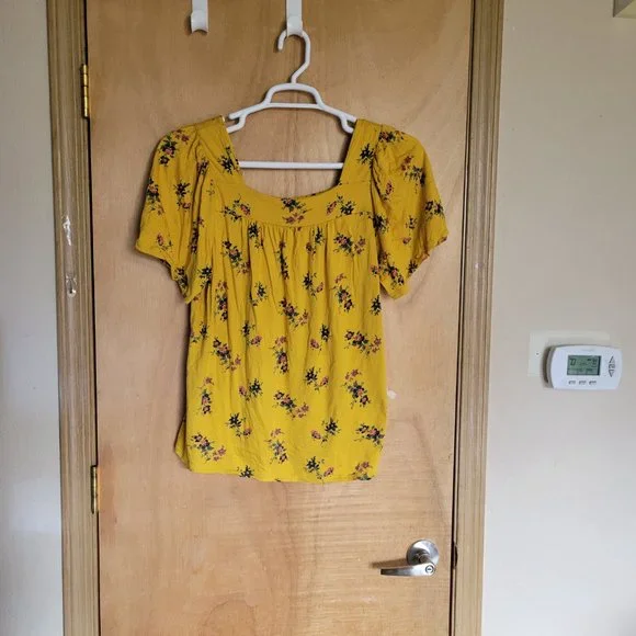 Lucky Brand L Blouse Short Sleeve Yellow Floral - Picture 5 of 5